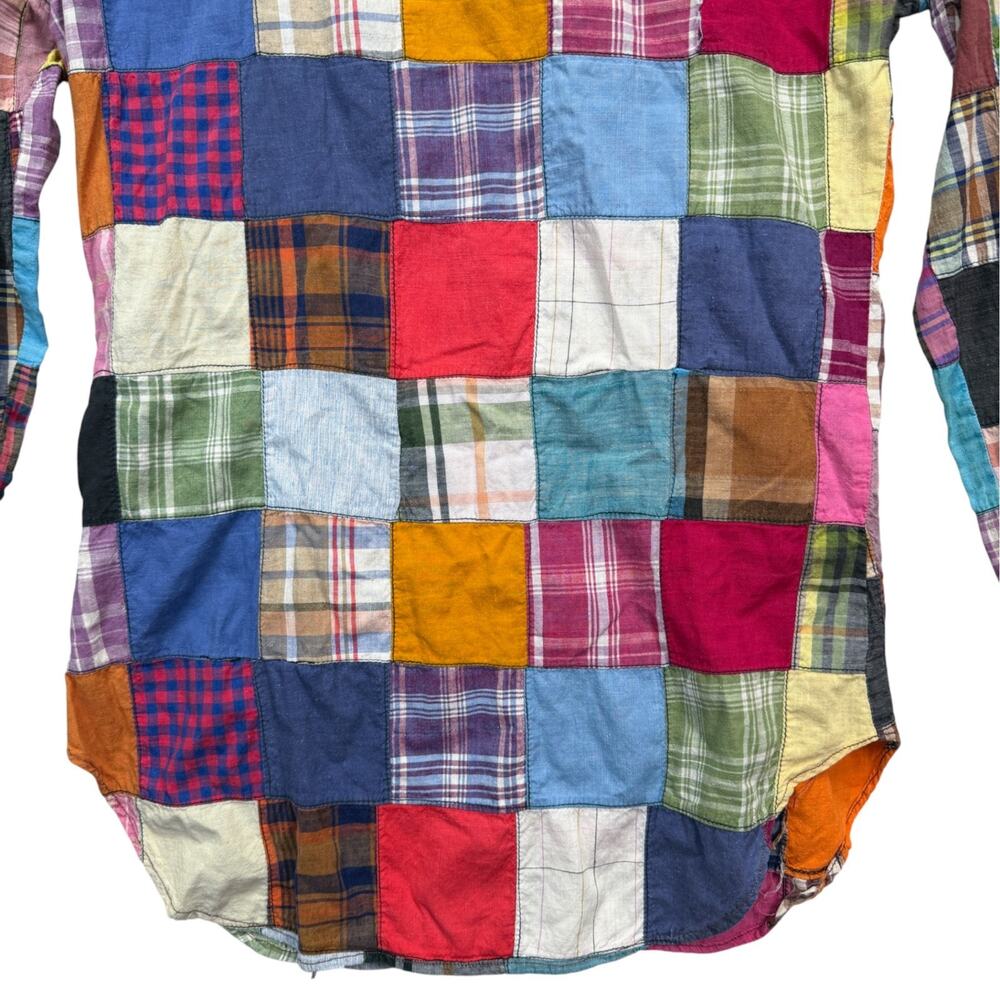 Hand Woven India Patchwork Button Down Shirt Coll… - image 6